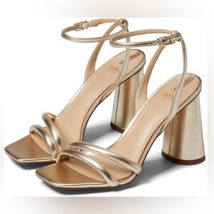 Sam Edelman Metallic Gold Strappy Block Heel Prom Formal Sandals Womens 8.5